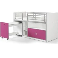 Lit Combiné 90x200 Cm Avec Sommier 1 Bureau 2 Portes Bois Blanc Et Fuchsia Bonny -Lexibook Magasin lit combine 90x200 cm avec sommier 1 bureau 2 portes bois blanc et fuchsia bonny 5420070216258 692746