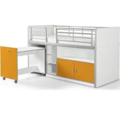 Lit Combiné 90x200 Cm Avec Sommier 1 Bureau 2 Portes Bois Blanc Et Orange Bonny -Lexibook Magasin lit combine 90x200 cm avec sommier 1 bureau 2 portes bois blanc et orange bonny 5420070216210 692737