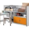 Lit Combiné 90x200 Cm Avec Sommier 1 Bureau 2 Portes Bois Blanc Et Orange Bonny -Lexibook Magasin lit combine 90x200 cm avec sommier 1 bureau 2 portes bois blanc et orange bonny 5420070216210 693067