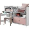 Lit Combiné 90x200 Cm Avec Sommier 1 Bureau 2 Portes Bois Blanc Et Rose Bonny -Lexibook Magasin lit combine 90x200 cm avec sommier 1 bureau 2 portes bois blanc et rose bonny 5420070216234 693066