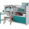 Lit Combiné 90x200 Cm Avec Sommier 1 Bureau 2 Portes Bois Blanc Et Turquoise Bonny -Lexibook Magasin lit combine 90x200 cm avec sommier 1 bureau 2 portes bois blanc et turquoise bonny 5420070216272 693062