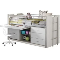 Lit Combiné 90x200 Cm Avec Sommier 1 Bureau 3 Tiroirs Bois Blanc Bonny -Lexibook Magasin lit combine 90x200 cm avec sommier 1 bureau 3 tiroirs bois blanc bonny 5420070221351 692761