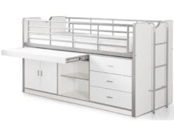 Lit Combiné 90x200 Cm Avec Sommier 1 Bureau 3 Tiroirs Bois Blanc Bonny