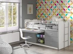 Lit Combiné 90x200 Cm Avec Sommier 1 Bureau 3 Tiroirs Bois Blanc Et Gris Bonny -Lexibook Magasin lit combine 90x200 cm avec sommier 1 bureau 3 tiroirs bois blanc et gris bonny 5420070216364 692758