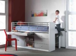 Lit Combiné 90x200 Cm Avec Sommier 1 Bureau 3 Tiroirs Bois Blanc Et Gris Bonny -Lexibook Magasin lit combine 90x200 cm avec sommier 1 bureau 3 tiroirs bois blanc et gris bonny 5420070216364 692759