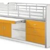 Lit Combiné 90x200 Cm Avec Sommier 1 Bureau 3 Tiroirs Bois Blanc Et Orange Bonny -Lexibook Magasin lit combine 90x200 cm avec sommier 1 bureau 3 tiroirs bois blanc et orange bonny 5420070216388 1512897