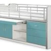 Lit Combiné 90x200 Cm Avec Sommier 1 Bureau 3 Tiroirs Bois Blanc Et Turquoise Bonny -Lexibook Magasin lit combine 90x200 cm avec sommier 1 bureau 3 tiroirs bois blanc et turquoise bonny 5420070216449 1512894