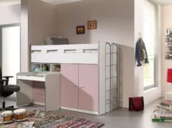 Lit Combiné 90x200 Cm Avec Sommier 3 Tiroirs 2 Portes Bois Blanc Et Rose Bonny -Lexibook Magasin lit combine 90x200 cm avec sommier 3 tiroirs 2 portes bois blanc et rose bonny 5420070229685 692725