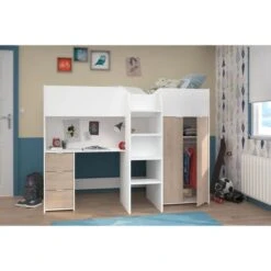 Lit Combiné Mezzanine Enfant - Décor Blanc Et Chene - Sommier Inclus - 90x200 Cm - TOM -Lexibook Magasin lit combine mezzanine enfant decor blanc et chene sommier inclus 90x200 cm tom 3480940295129 1244851