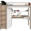 Lit Combiné Mezzanine Enfant - Décor Chêne Et Blanc - Sommier Inclus - 90 X 200 Cm