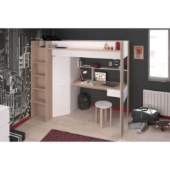 Lit Combiné Mezzanine Enfant - Décor Chêne Et Blanc - Sommier Inclus - 90 X 200 Cm -Lexibook Magasin lit combine mezzanine enfant decor chene et blanc sommier inclus 90 x 200 cm 3480940296881 1426510