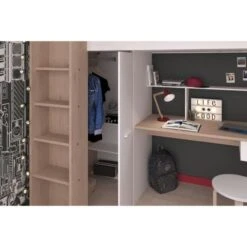 Lit Combiné Mezzanine Enfant - Décor Chêne Et Blanc - Sommier Inclus - 90 X 200 Cm -Lexibook Magasin lit combine mezzanine enfant decor chene et blanc sommier inclus 90 x 200 cm 3480940296881 1426513