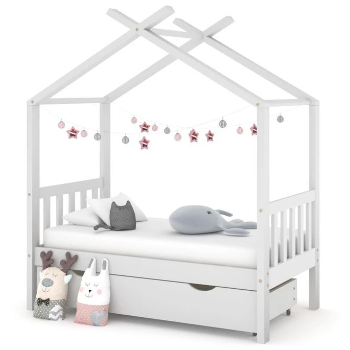 Lit D'enfant Avec Un Tiroir Blanc Pin Massif 70x140 Cm 3 Lit D'enfant Avec Un Tiroir Blanc Pin Massif 70x140 Cm