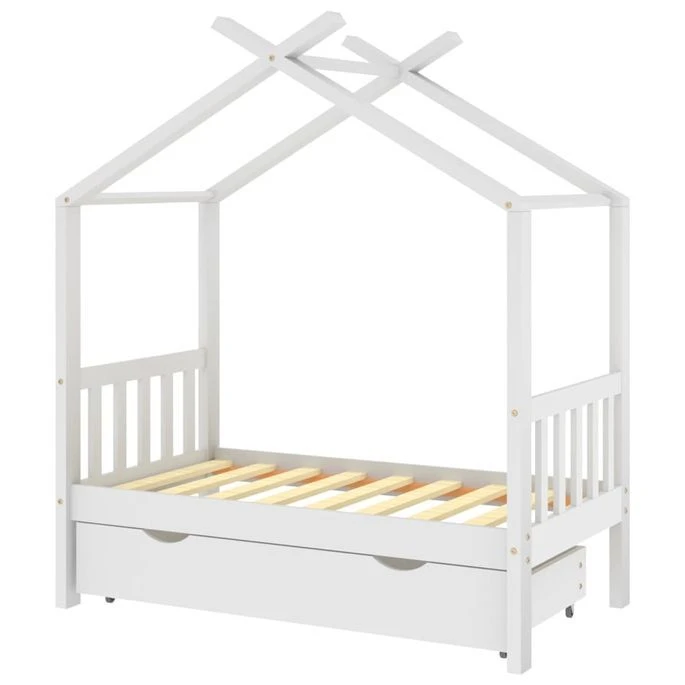 Lit D'enfant Avec Un Tiroir Blanc Pin Massif 70x140 Cm 4 Lit D'enfant Avec Un Tiroir Blanc Pin Massif 70x140 Cm – Image 2
