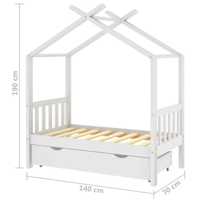 Lit D'enfant Avec Un Tiroir Blanc Pin Massif 70x140 Cm 9 Lit D'enfant Avec Un Tiroir Blanc Pin Massif 70x140 Cm – Image 7