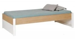 Lit Enfant 90x200 Cm Blanc Et Chêne Clair Avec Sommier Nomade