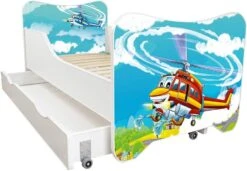 Lit Enfant à Tiroir Et Matelas 70x140 Cm Hélicoptère