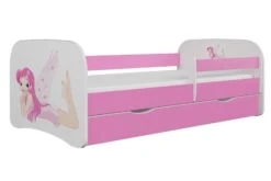 Lit Enfant Rose Fée Avec Papillons Avec Sommiers Et Barrière De Sécurité Amovible Drimy