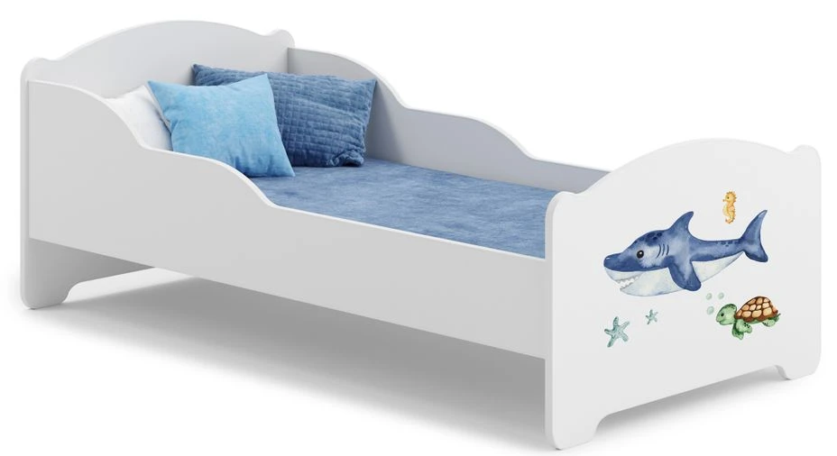 Lit Enfant Bois Blanc Impression Petit Requin 70x140 Ou 80x160 Cm - Sommier Et Matelas Inclus - Madale 3 Lit Enfant Bois Blanc Impression Petit Requin 70x140 Ou 80x160 Cm - Sommier Et Matelas Inclus - Madale