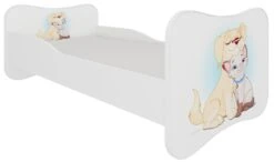 Lit Enfant Bois Blanc Imprimé Chien Et Chat 70x140 Ou 80x160 Cm - Sommier Et Matelas Inclus - Ondula
