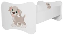 Lit Enfant Bois Blanc Imprimé Petit Chien 70x140 Ou 80x160 Cm - Sommier Et Matelas Inclus - Ondula
