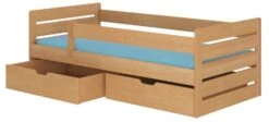Lit Enfant Bois Pin Meil 90x200 Cm Avec 2 Tiroirs De Rangement Kiko