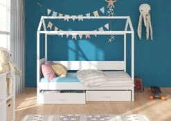 Lit Enfant Cabane Bois Pin Blanc 90x200 Cm Avec 2 Tiroirs De Rangement Forka -Lexibook Magasin lit enfant cabane bois pin blanc 90x200 cm avec 2 tiroirs de rangement forka 3666722956352 1509131