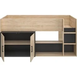 Lit Enfant Mi-hauteur Avec Rangement - Décor Chene Blond Et Noir - Sommier Inclus - 90 X 200 Cm - ARZ -Lexibook Magasin lit enfant mi hauteur avec rangement decor chene blond et noir sommier inclus 90 x 200 cm arz 3483600970763 591985