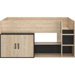 Lit Enfant Mi-hauteur Avec Rangement - Décor Chene Blond Et Noir - Sommier Inclus - 90 X 200 Cm - ARZ -Lexibook Magasin lit enfant mi hauteur avec rangement decor chene blond et noir sommier inclus 90 x 200 cm arz 3483600970763 591986