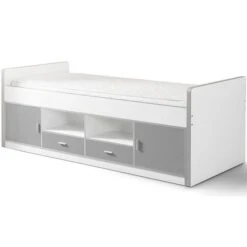 Lit Enfant Multi-rangement 90x200 Cm Bois Blanc Et Gris Bonny -Lexibook Magasin lit enfant multi rangement 90x200 cm bois blanc et gris bonny 5420070216524 692781