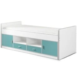 Lit Enfant Multi-rangement 90x200 Cm Bois Blanc Et Turquoise Bonny -Lexibook Magasin lit enfant multi rangement 90x200 cm bois blanc et turquoise bonny 5420070216623 692799