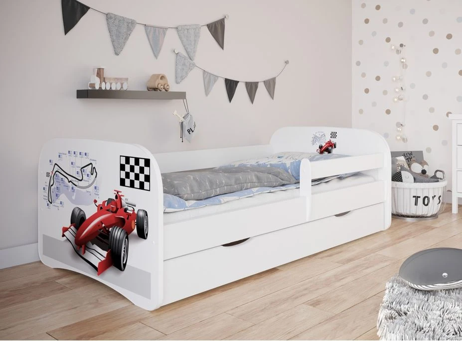 Lit Enfant Voiture De Course Avec Sommiers Et Barrière De Sécurité Amovible Drimy 4 Lit Enfant Voiture De Course Avec Sommiers Et Barrière De Sécurité Amovible Drimy – Image 2