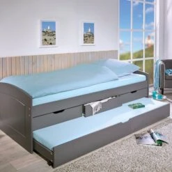 Lit Gigogne 4 Tiroirs Pin Massif Vernis Gris Eureka 90x200 Cm -Lexibook Magasin lit gigogne 4 tiroirs pin massif vernis gris eureka 90x200 cm 4010340862103 402374