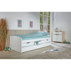 Lit Banquette 3 Tiroirs Et 1 Tiroir Lit Pin Massif Vernis Blanc Eureka 90x190 Cm -Lexibook Magasin lit gigogne rieka 3 tiroirs pin massif vernis blanc 90x190 cm 4010340902052 402371