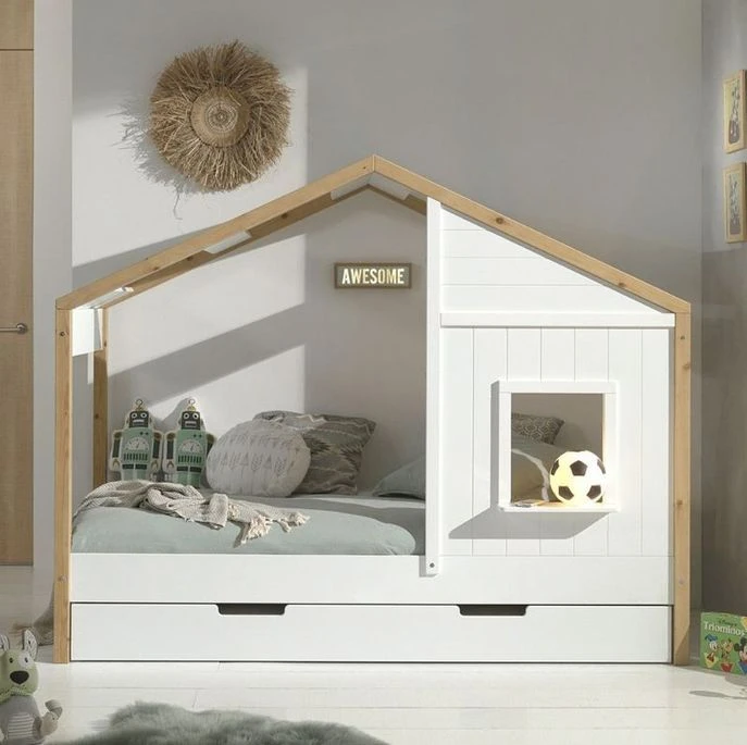 Lit Maisonnette Gigogne 90x200 Cm 1 Fenêtre Bois Clair Et Blanc Babs 5 Lit Maisonnette Gigogne 90x200 Cm 1 Fenêtre Bois Clair Et Blanc Babs – Image 3