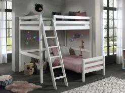 Lit Mezzanine 140x200 Cm Et Lit Simple 90x200 Cm Pin Massif Blanc Pino