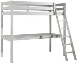 Lit Mezzanine 90x200 Cm Avec Bureau Pin Massif Blanc Pino