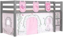 Lit Mezzanine 90x200 Cm Avec Tente Et 3 Pochettes Contra Pin Massif Gris Pino