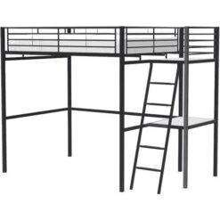 Lit Mezzanine Avec Bureau En Métal époxy - Noir - Sommier Inclus - 140x190 Cm - OXFORD