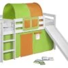 Lit Mezzanine Blanc Avec Toboggan Et Rideau Vert Et Orange Milo 90x190 Cm -Lexibook Magasin lit mezzanine blanc avec toboggan et rideau vert et orange milo 90x190 cm 220746