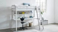 Lit Mezzanine Combiné - Bois Massif - Blanc Laqué - Sommier A Lattes Inclus - 90 X 200 Cm 2