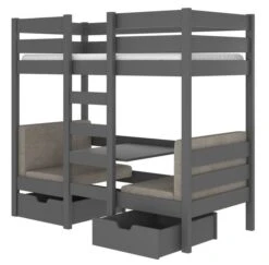 Lit Mezzanine Et Superposé 2 Couchages Avec 2 Tiroirs De Rangement Gris Graphite 90x200 Cm Sulutia