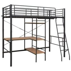 Lit Mezzanine Rmétal Gris Avec Bureau Bois Naturel Kozty 90x200 Cm -Lexibook Magasin lit mezzanine rmetal gris avec bureau bois naturel kozty 90x200 cm 3666722549912 404770