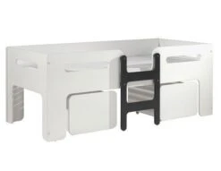 Lit Mi-hauteur 90x200 Cm Blanc Et Noir Avec Tiroirs Et Sommier Luca