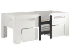 Lit Mi-hauteur 90x200 Cm Blanc Et Noir Avec Tiroirs Et Sommier Luca -Lexibook Magasin lit mi hauteur 90x200 cm blanc et noir avec tiroirs et sommier luca 5420070235488 675883