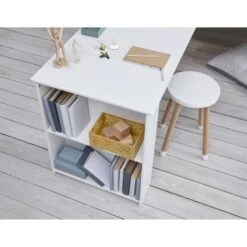 Lit Mi-hauteur Combiné - Bois Massif - Blanc Laqué - Sommier A Lattes Inclus - 90 X 200 Cm -Lexibook Magasin lit mi hauteur combine bois massif blanc laque sommier a lattes inclus 90 x 200 cm 5706459140995 779903