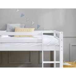 Lit Mi-hauteur Combiné - Bois Massif - Blanc Laqué - Sommier A Lattes Inclus - 90 X 200 Cm -Lexibook Magasin lit mi hauteur combine bois massif blanc laque sommier a lattes inclus 90 x 200 cm 5706459140995 779904