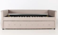 Lit Gigogne Velours Taupe Capitonné Mark 90x190 Cm -Lexibook Magasin lit simple gigogne garry velours taupe 3327480052938 558370