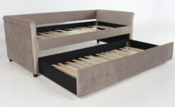 Lit Gigogne Velours Taupe Capitonné Mark 90x190 Cm -Lexibook Magasin lit simple gigogne garry velours taupe 3327480052938 558372