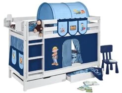 Lit Superposable Blanc Et Rideau Bleu Bob Le Bricoleur 90x190 Cm